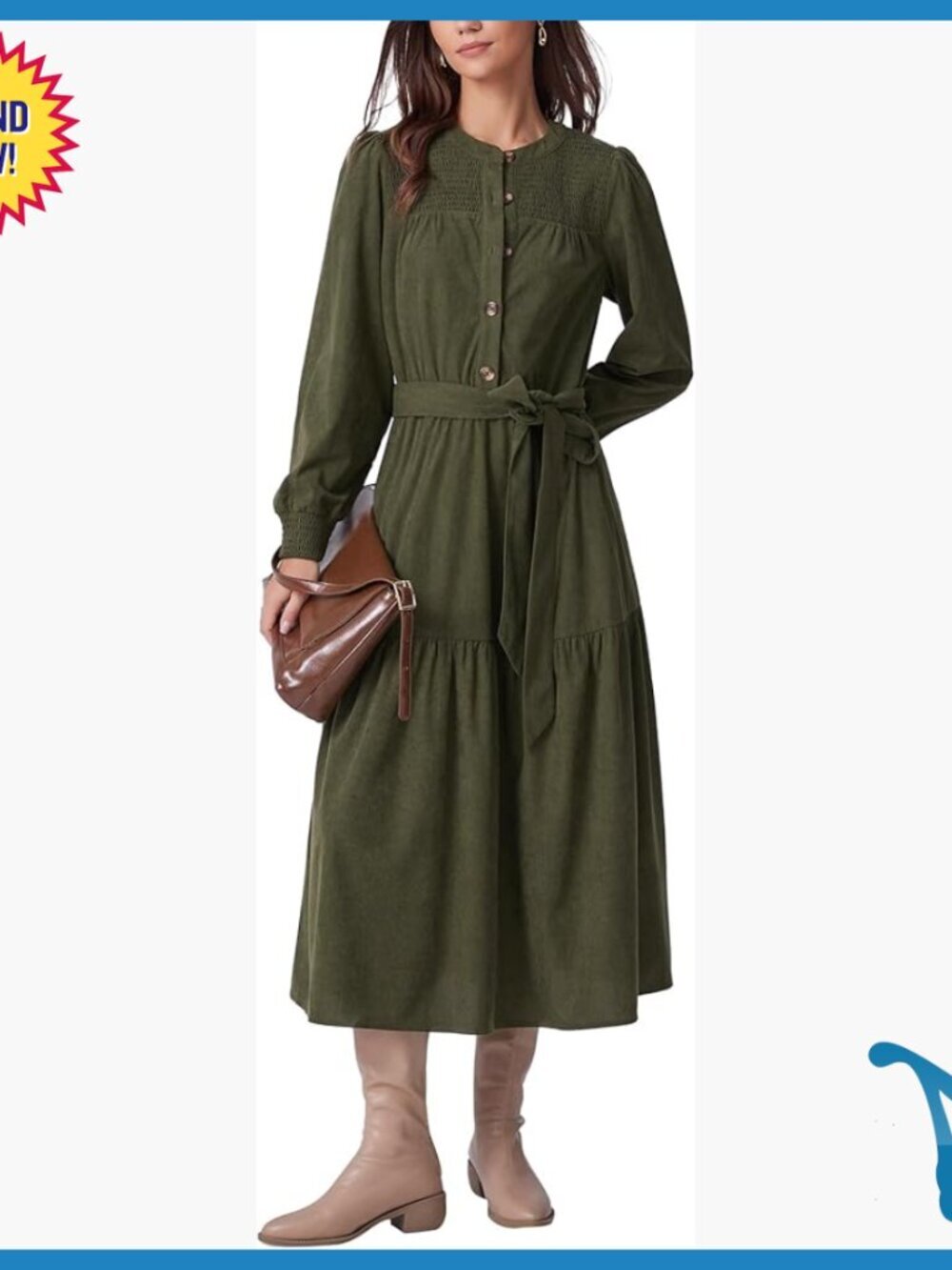 Corduroy Maxi Dress Long Sleeve Button Down with Belt Spring Casual